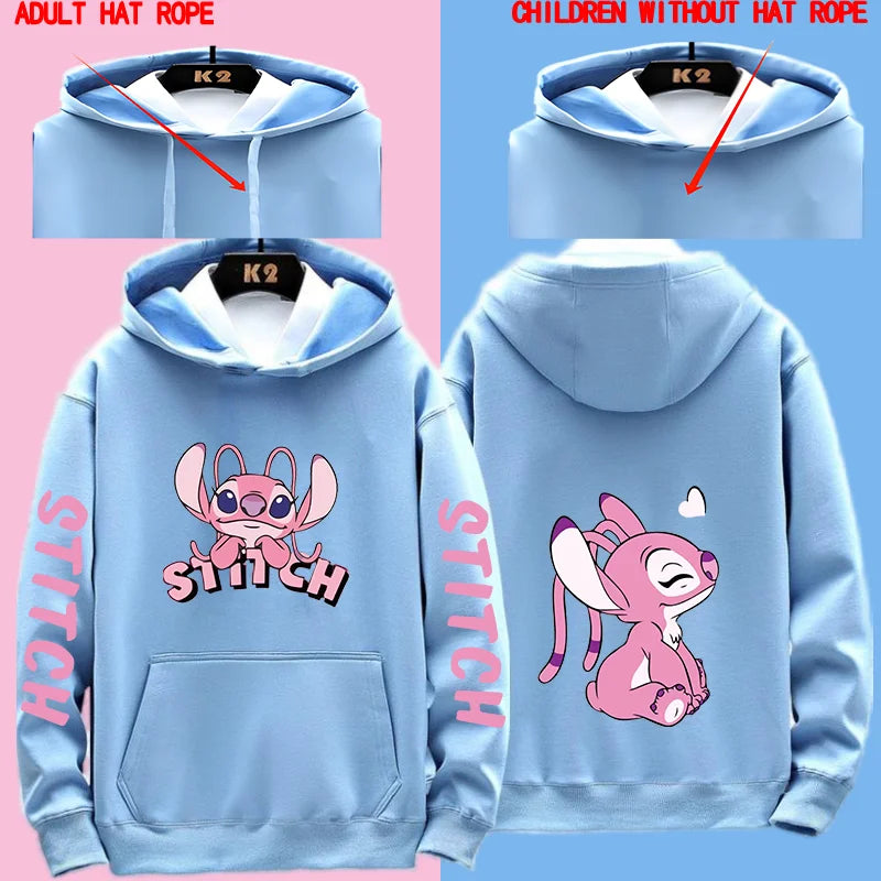 Miniso Funny Anime Autum Winter Men Women Hoodie Children Clothe Kid Girl Boy Lilo and Stitch Sweatshirt Manga Hoody Baby Casual