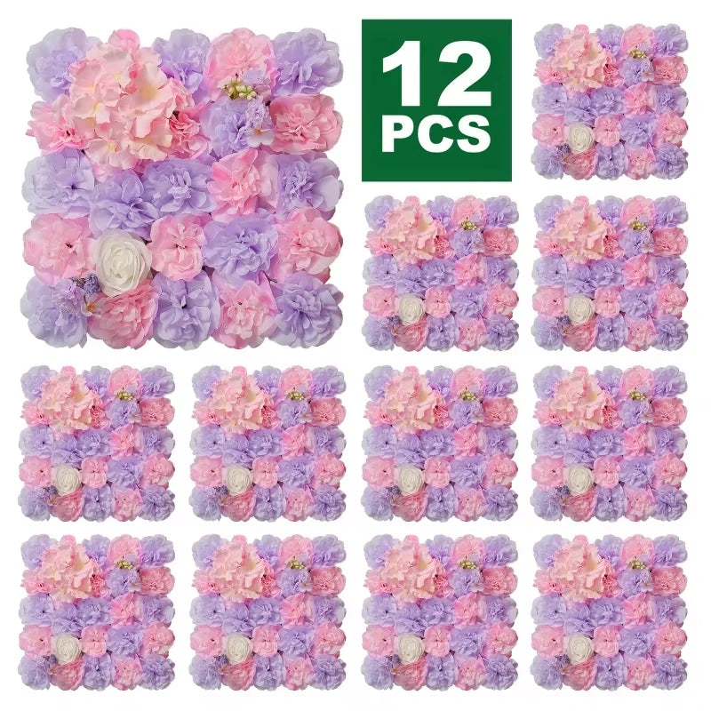 12PCS Artificial Flowers Roses Wall Panel 3D Flower Backdrop Faux Roses for Wall Party Wedding Bridal Shower Outdoor Decoration