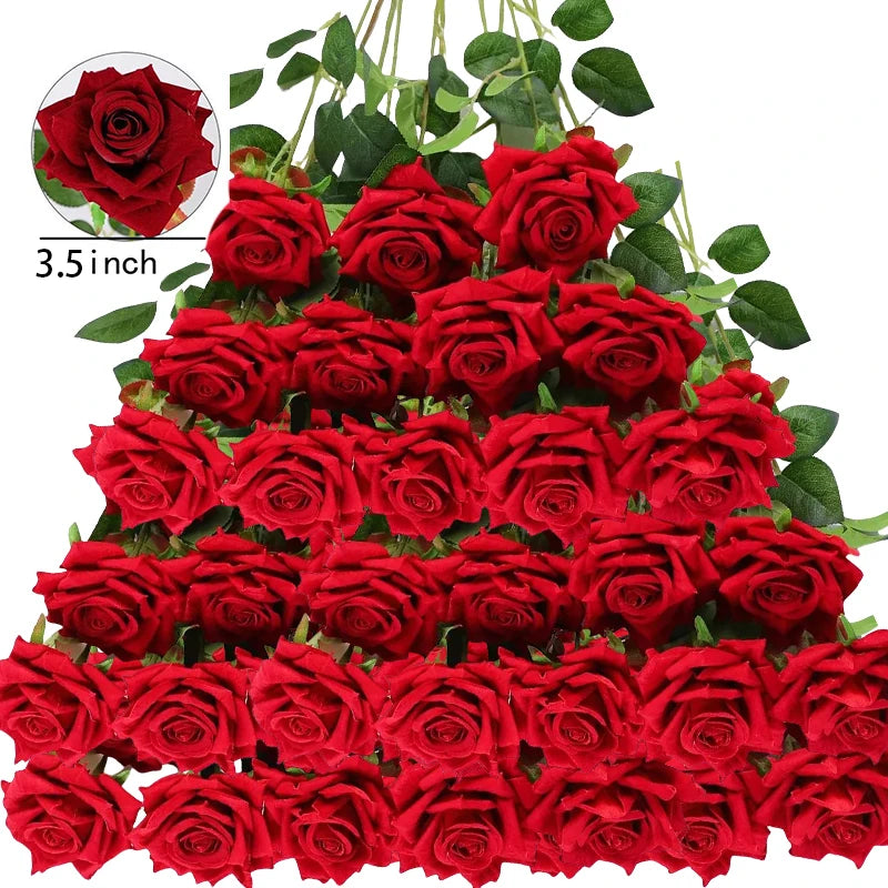 100 Pieces Artificial Roses Flowers Fake Silk Roses Bouquet for Table Centerpiece Vases Wedding Party Decor