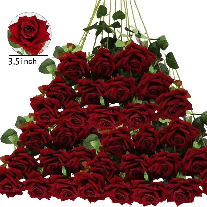 100 Pieces Artificial Roses Flowers Fake Silk Roses Bouquet for Table Centerpiece Vases Wedding Party Decor