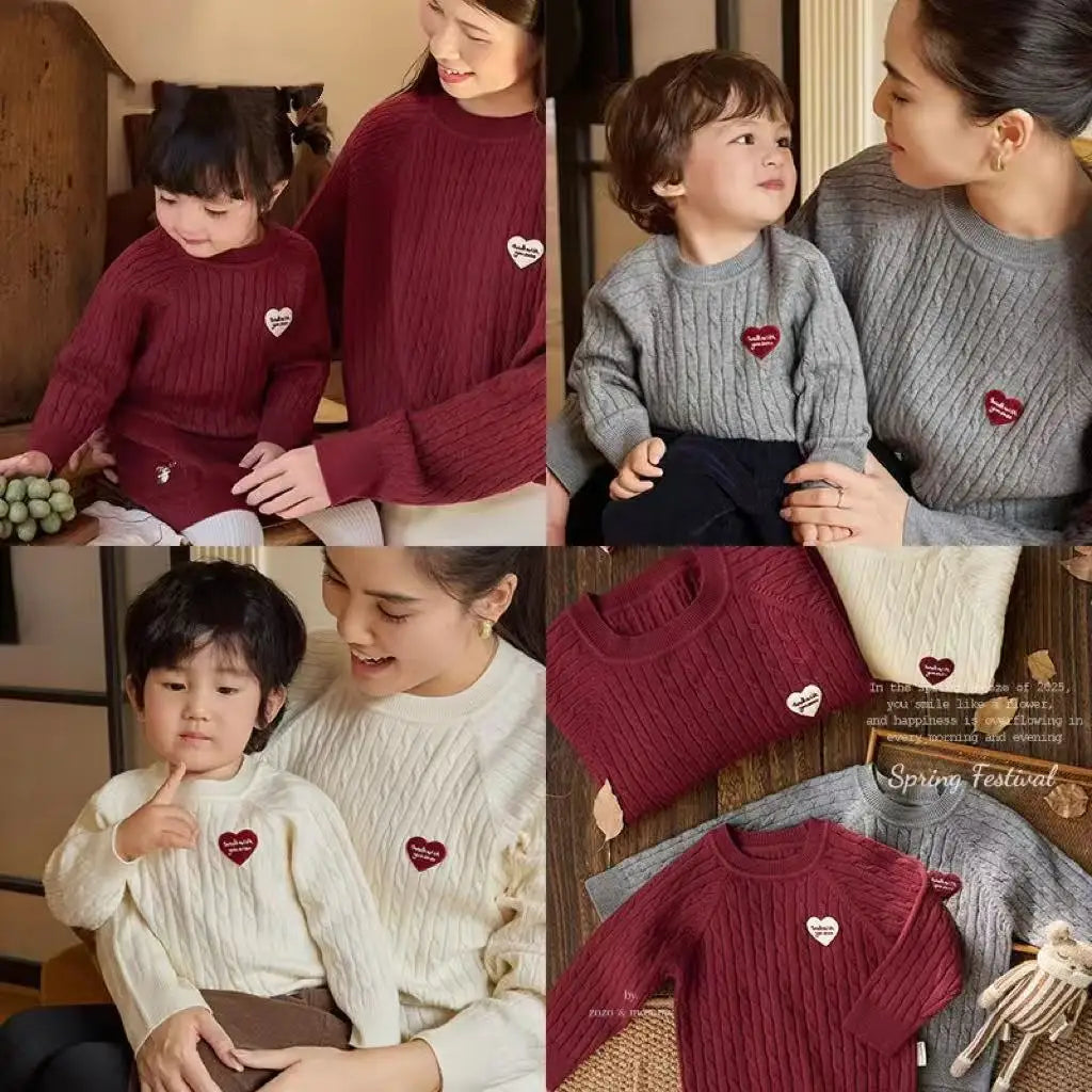 2025 New Family Couple Sweaters Autumn Winter Korean Style Knitwear Mother Daughter Matching Outfits