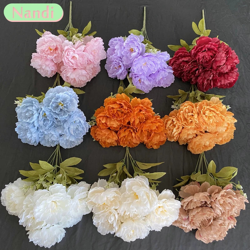42CM New 7-head Peony Flower Simulation Bouquet Living Room Home Decoration Indoor Wedding Table Fake Artificial Flowers Cheap