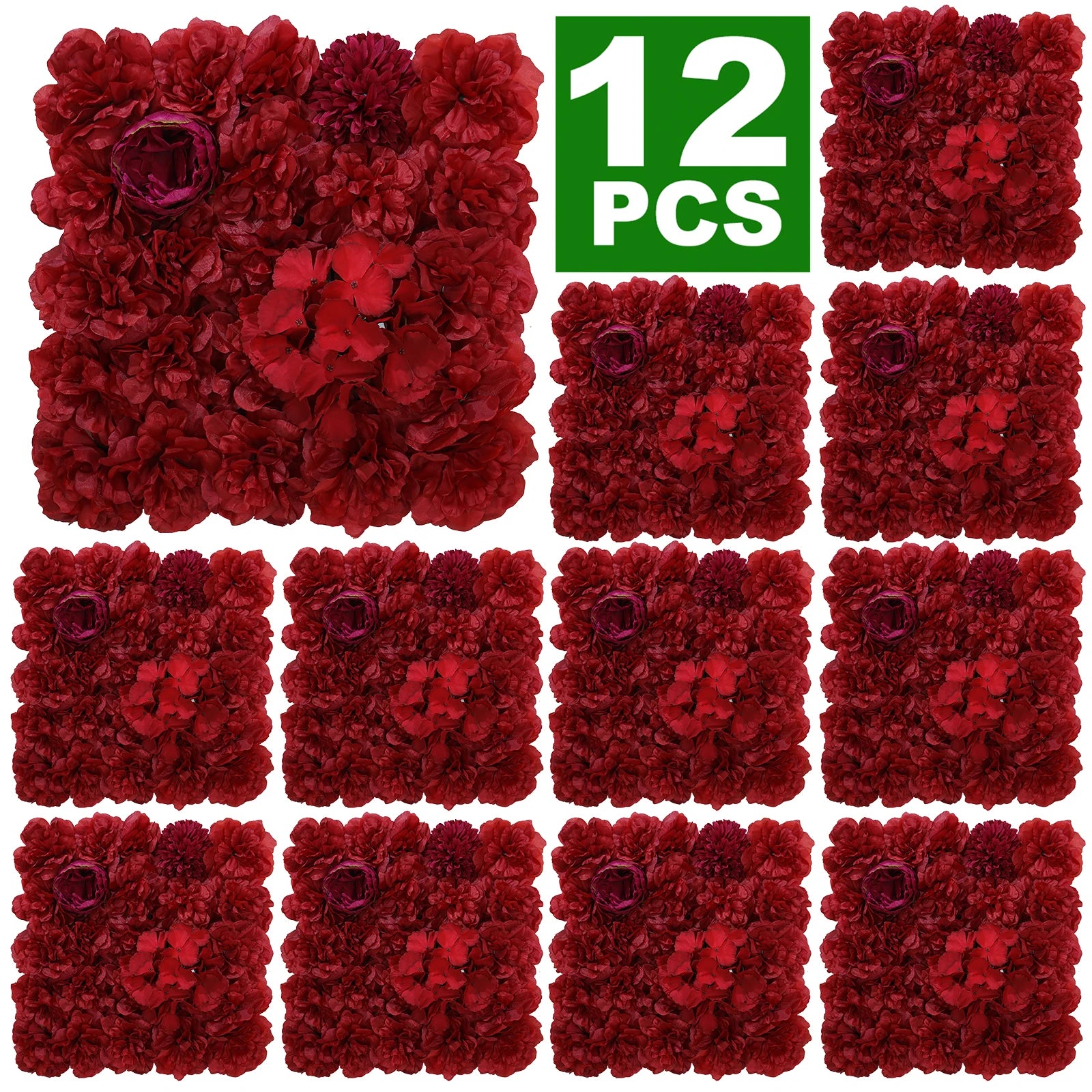 12PCS Artificial Flowers Roses Wall Panel 3D Flower Backdrop Faux Roses for Wall Party Wedding Bridal Shower Outdoor Decoration