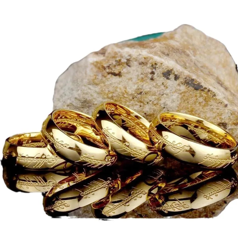 Titanium Steel Lord of The Rings Engraving Fast Fading Titanium Steel Couple Ring Hand Jewelry Wholesale