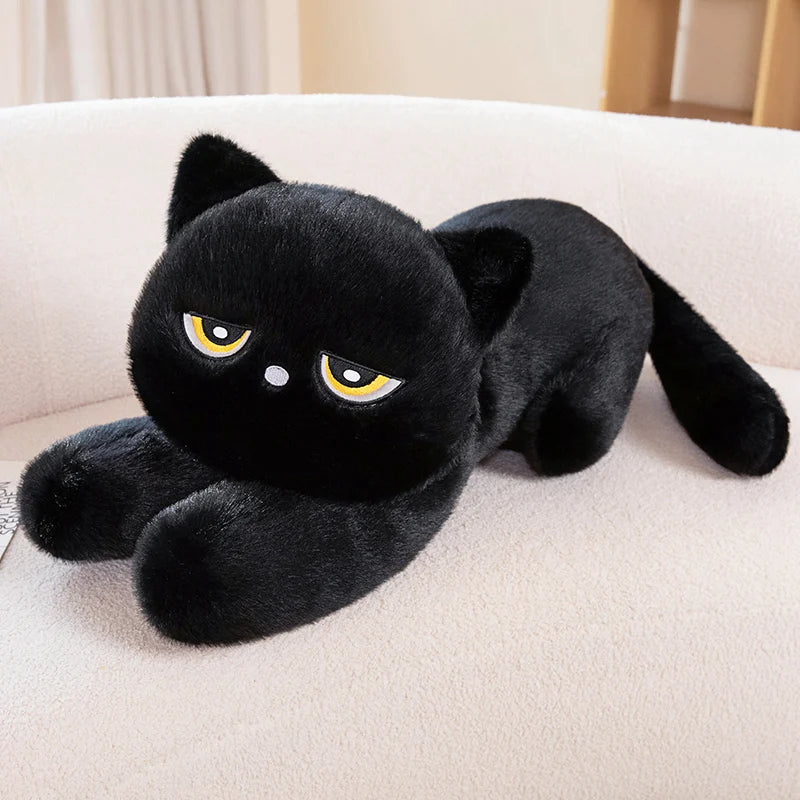 Black Cat Plush Pillow Soft Stuffed Lying Cat Cushion Cute Sleeping Cat Design Lovely Birthday Gift Idea for Cat Lovers
