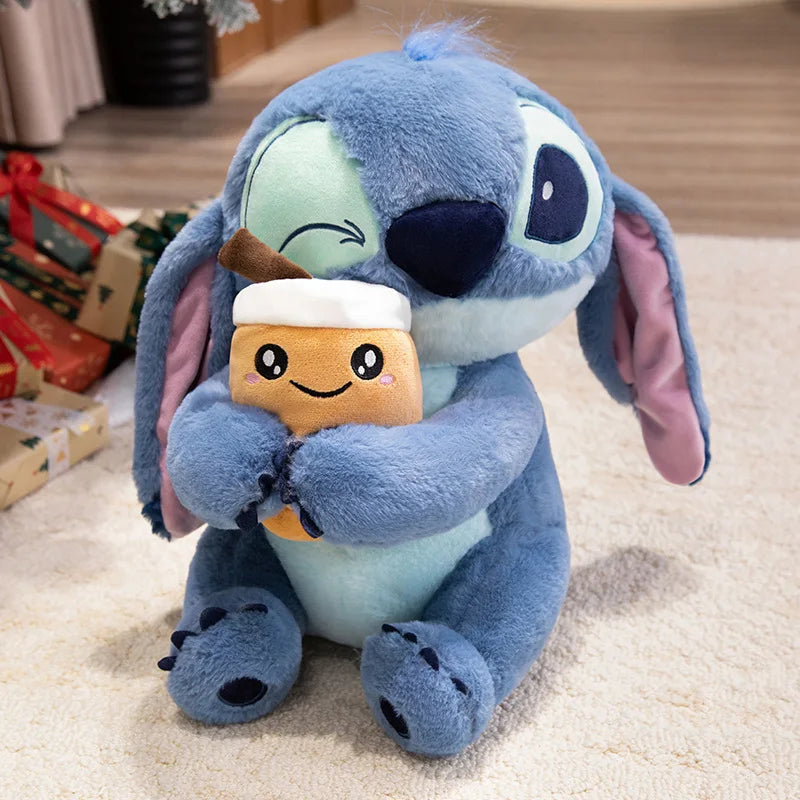 Disney Lilo & Stitch Plushies Hug Donald Duck Kawaii Anime Couple Models Cartoon Stitch Plushies With Bubble Tea Cup Doll Pillow