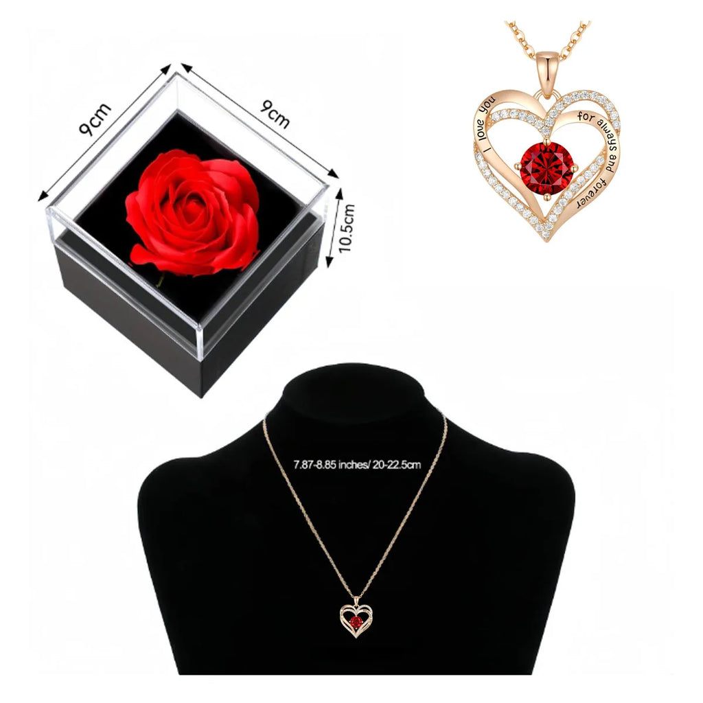 Luxury Red Zircon Pendant Necklaces with Rose Flower Gift Box For Girlfriend Women I Love You Gifts Trendy Wedding Jewelry