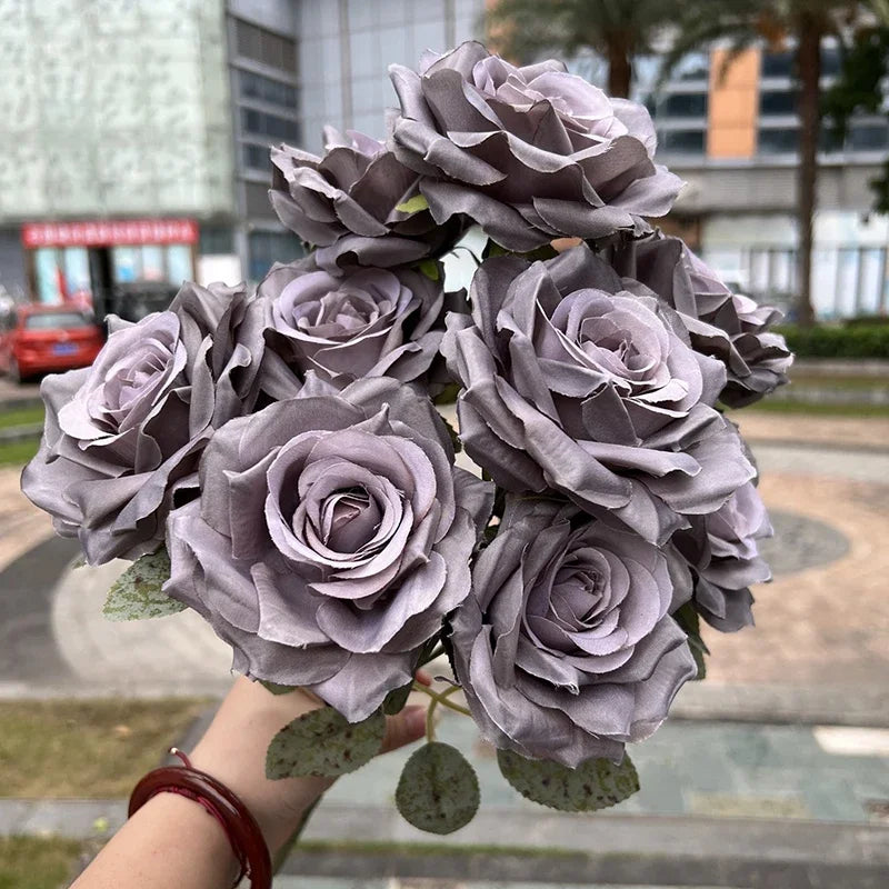 9 Heads/1 Bunch Diamond Rose Artificial Floral Bride Bouquet diy Wedding Flower Wall Accessories Party Gift Home Decor Props