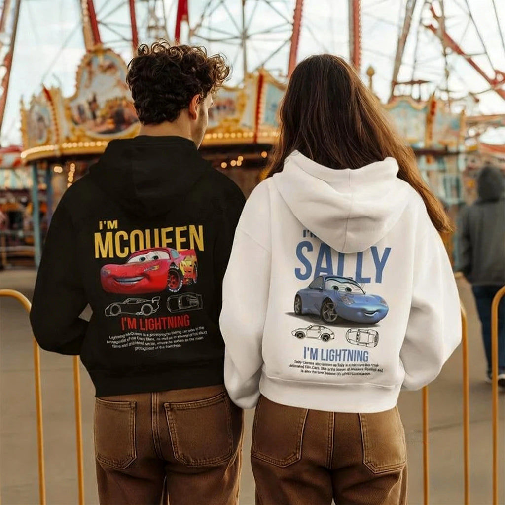 Harajuku Men Women Sally I'm Lightning Cars McQueen Graphic Hoodies Accessories Couple Top Pullover Sweatshirt Harajuku Clothing