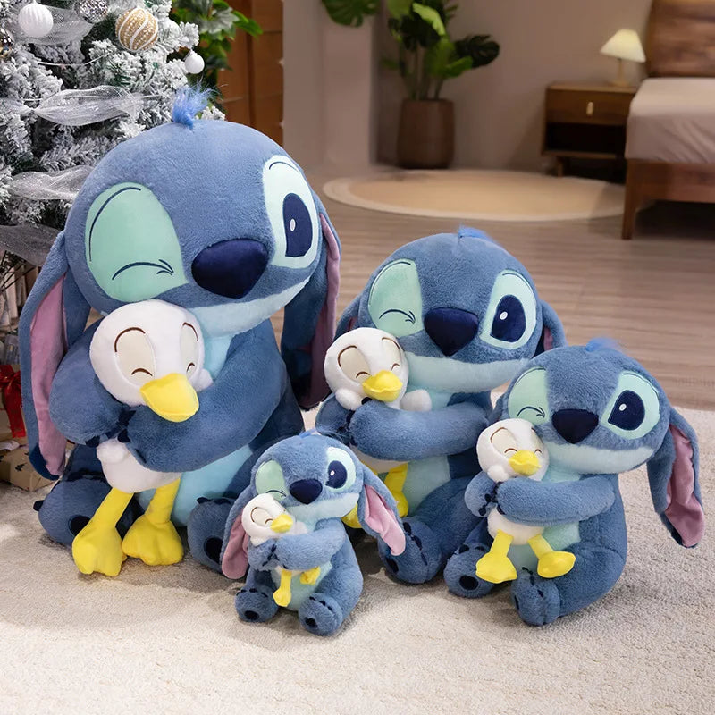 Disney Lilo & Stitch Plushies Hug Donald Duck Kawaii Anime Couple Models Cartoon Stitch Plushies With Bubble Tea Cup Doll Pillow