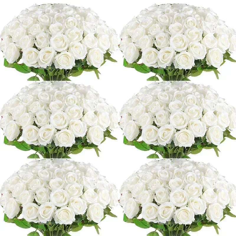 100 Pieces Artificial Roses Flowers Fake Silk Roses Bouquet for Table Centerpiece Vases Wedding Party Decor
