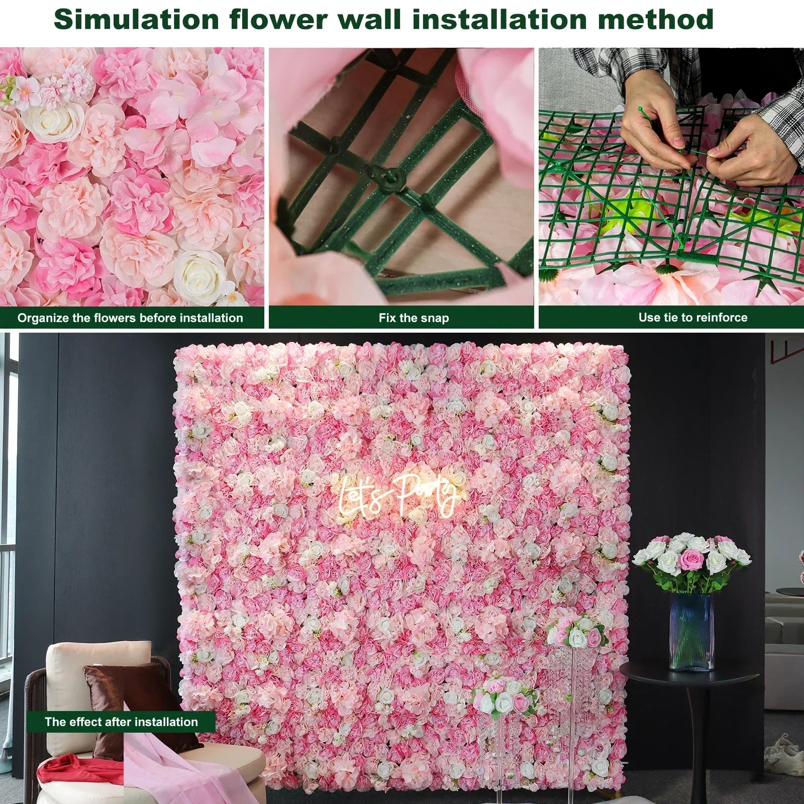 12PCS Artificial Flowers Roses Wall Panel 3D Flower Backdrop Faux Roses for Wall Party Wedding Bridal Shower Outdoor Decoration