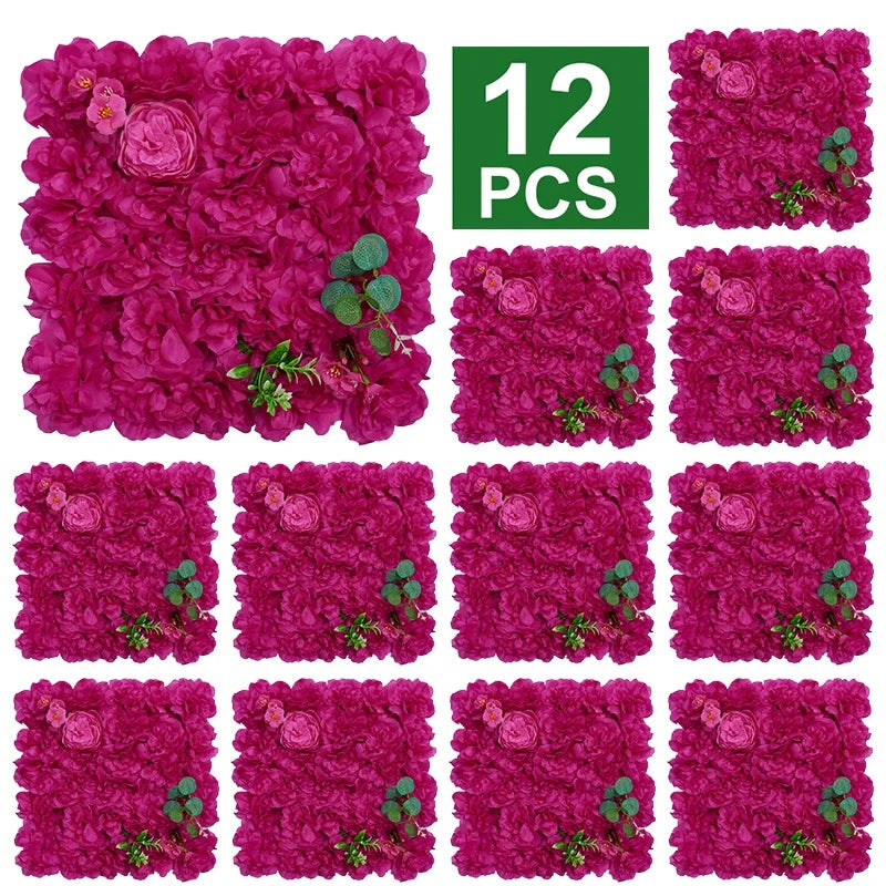 12PCS Artificial Flowers Roses Wall Panel 3D Flower Backdrop Faux Roses for Wall Party Wedding Bridal Shower Outdoor Decoration
