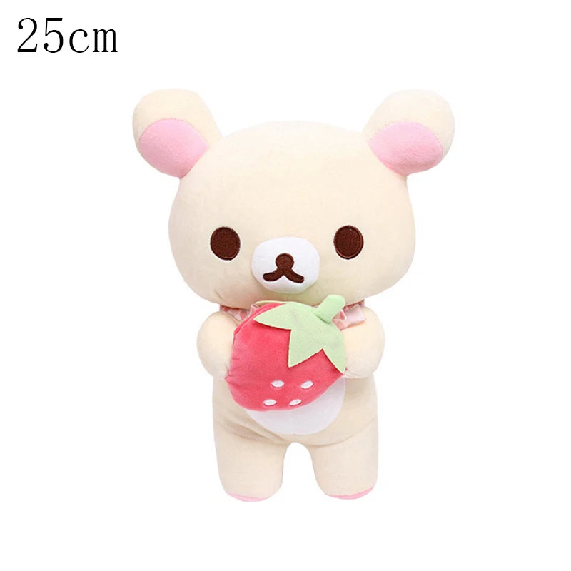 New Strawberry Rilakkuma Plush Toy Cute Soft Teddy Bear Stuffed Doll Cartoon White Brown Couple Friends Birthday Gift for Kids